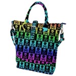Rainbow Skull Checkerboard Buckle Top Tote Bag