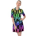Rainbow Skull Checkerboard Belted Shirt Dress