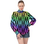 Rainbow Skull Checkerboard High Neck Long Sleeve Chiffon Top