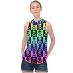 Rainbow Skull Checkerboard High Neck Satin Top