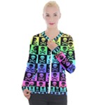 Rainbow Skull Checkerboard Casual Zip Up Jacket