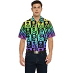 Rainbow Skull Checkerboard Men s Short Sleeve Pocket Shirt 