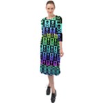 Rainbow Skull Checkerboard Ruffle End Midi Chiffon Dress