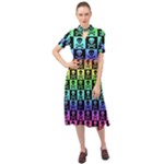 Rainbow Skull Checkerboard Keyhole Neckline Chiffon Dress