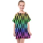 Rainbow Skull Checkerboard Kids  One Piece Chiffon Dress