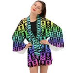 Rainbow Skull Checkerboard Long Sleeve Kimono