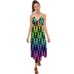 Rainbow Skull Checkerboard Halter Tie Back Dress 
