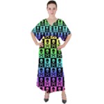 Rainbow Skull Checkerboard V-Neck Boho Style Maxi Dress
