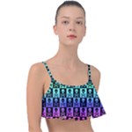 Rainbow Skull Checkerboard Frill Bikini Top