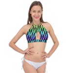 Rainbow Skull Checkerboard Cross Front Halter Bikini Top