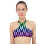 Rainbow Skull Checkerboard High Neck Bikini Top