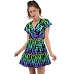 Rainbow Skull Checkerboard Flutter Sleeve Wrap Dress