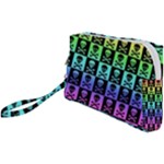 Rainbow Skull Checkerboard Wristlet Pouch Bag (Small)