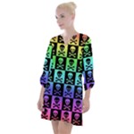 Rainbow Skull Checkerboard Open Neck Shift Dress