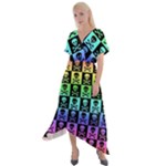 Rainbow Skull Checkerboard Cross Front Sharkbite Hem Maxi Dress