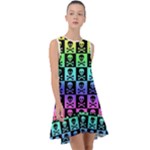 Rainbow Skull Checkerboard Frill Swing Dress