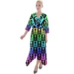 Rainbow Skull Checkerboard Quarter Sleeve Wrap Front Maxi Dress