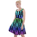 Rainbow Skull Checkerboard Knee Length Skater Dress
