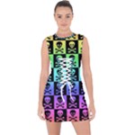 Rainbow Skull Checkerboard Lace Up Front Bodycon Dress