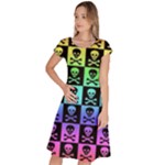 Rainbow Skull Checkerboard Classic Short Sleeve Dress