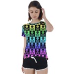 Rainbow Skull Checkerboard Short Sleeve Foldover Tee
