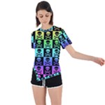 Rainbow Skull Checkerboard Asymmetrical Short Sleeve Sports Tee