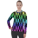 Rainbow Skull Checkerboard Women s Pique Long Sleeve Tee