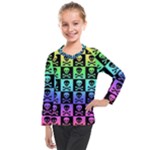 Rainbow Skull Checkerboard Kids  Long Mesh Tee