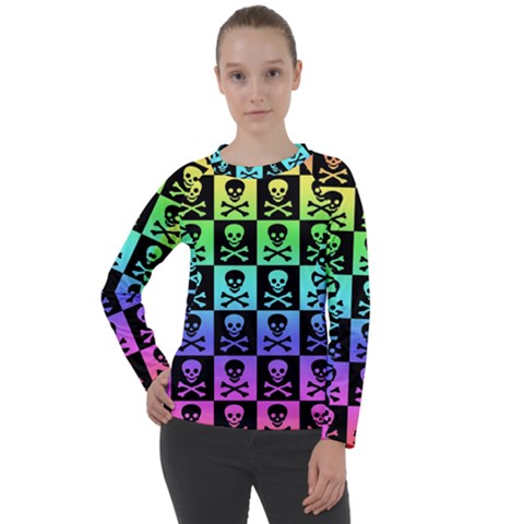 Rainbow Skull Checkerboard Women s Long Sleeve Raglan Tee from ArtsNow.com