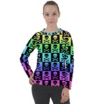 Rainbow Skull Checkerboard Women s Long Sleeve Raglan Tee