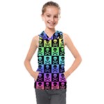 Rainbow Skull Checkerboard Kids  Sleeveless Hoodie