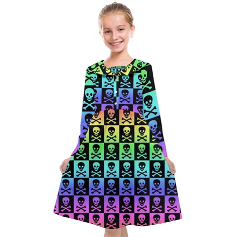 Rainbow Skull Checkerboard Kids  Midi Sailor Dress from ArtsNow.com