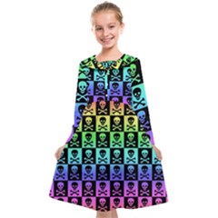 Rainbow Skull Checkerboard Kids  Midi Sailor Dress from ArtsNow.com