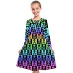Rainbow Skull Checkerboard Kids  Midi Sailor Dress