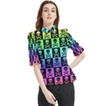Rainbow Skull Checkerboard Frill Neck Blouse