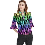 Rainbow Skull Checkerboard Loose Horn Sleeve Chiffon Blouse