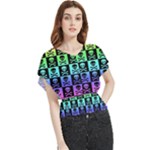 Rainbow Skull Checkerboard Butterfly Chiffon Blouse