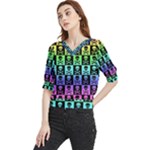 Rainbow Skull Checkerboard Quarter Sleeve Blouse