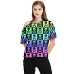 Rainbow Skull Checkerboard One Shoulder Cut Out Tee