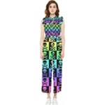 Rainbow Skull Checkerboard Women s Frill Top Jumpsuit