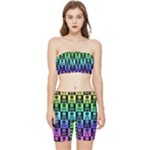 Rainbow Skull Checkerboard Stretch Shorts and Tube Top Set