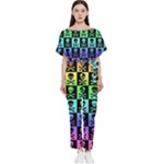 Rainbow Skull Checkerboard Batwing Lightweight Jumpsuit