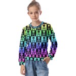 Rainbow Skull Checkerboard Kids  Long Sleeve Tee with Frill 