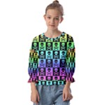 Rainbow Skull Checkerboard Kids  Cuff Sleeve Top