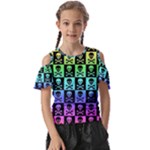 Rainbow Skull Checkerboard Kids  Butterfly Cutout Tee