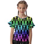 Rainbow Skull Checkerboard Kids  Cut Out Flutter Sleeves