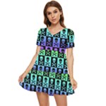 Rainbow Skull Checkerboard Tiered Short Sleeve Mini Dress