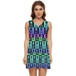 Rainbow Skull Checkerboard Tiered Sleeveless Mini Dress