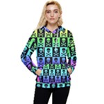 Rainbow Skull Checkerboard Women s Lightweight Drawstring Hoodie