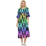 Rainbow Skull Checkerboard Double Cuff Midi Dress